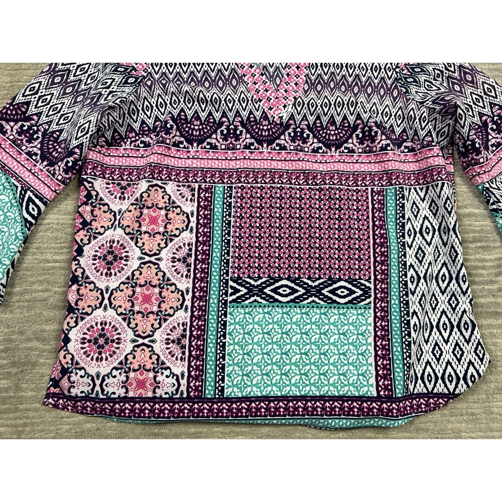 Kim Rogers Top Womens‎ Large Multicolor 3/4 Sleeve V-neck Polyester Blend - Picture 3 of 12